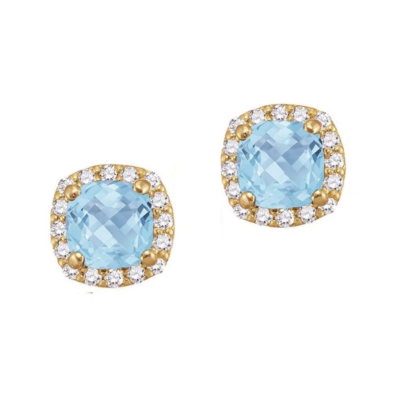 Silver Stud Earrings-5MM Simulated Aquamarine and White Sapphire Stud Earrings in 10KT Yellow Gold