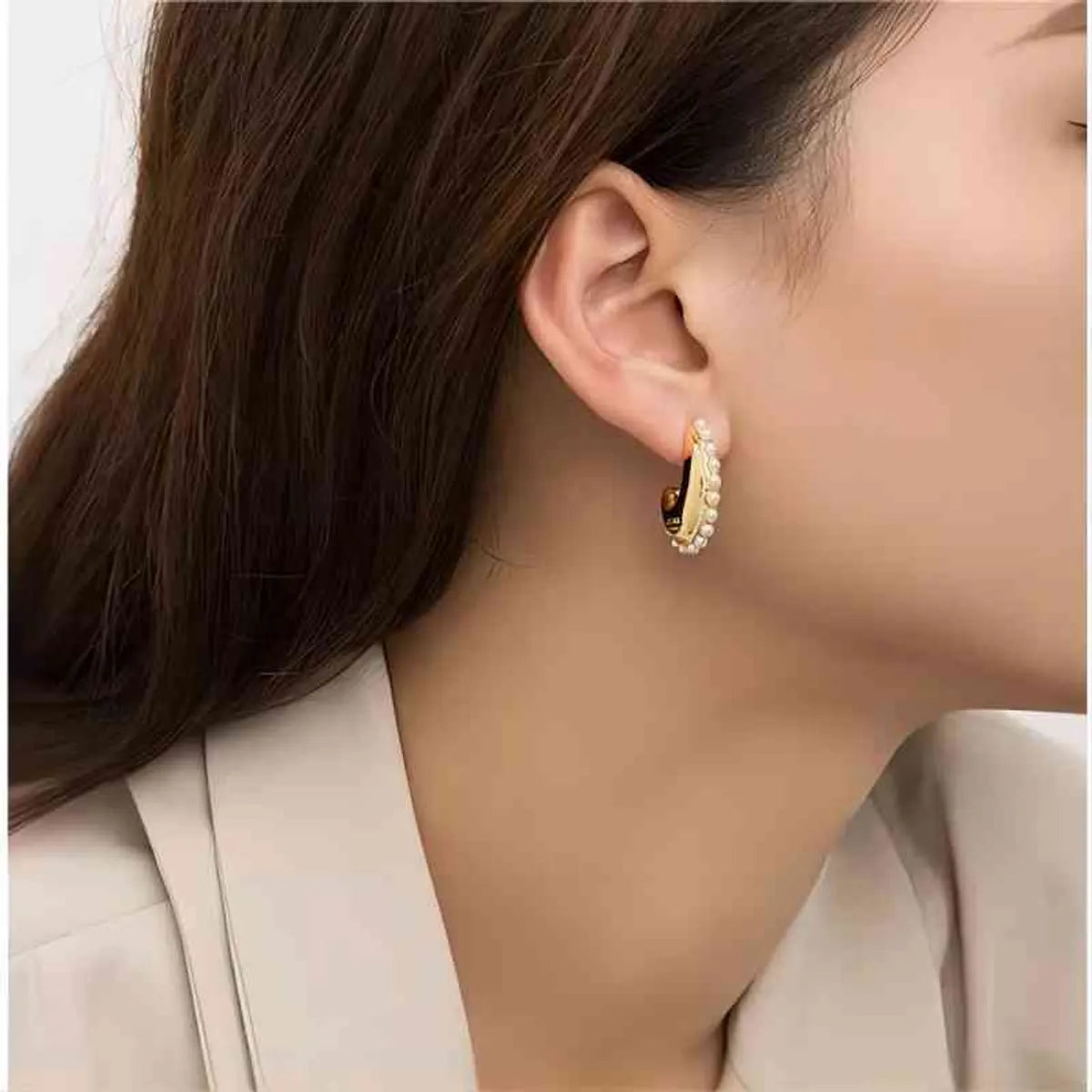 Silver Dangle Earrings-1 Pair Simple Style Solid Color Polishing Plating Inlay Stainless Steel Pearl 18k Gold Plated Ear Studs