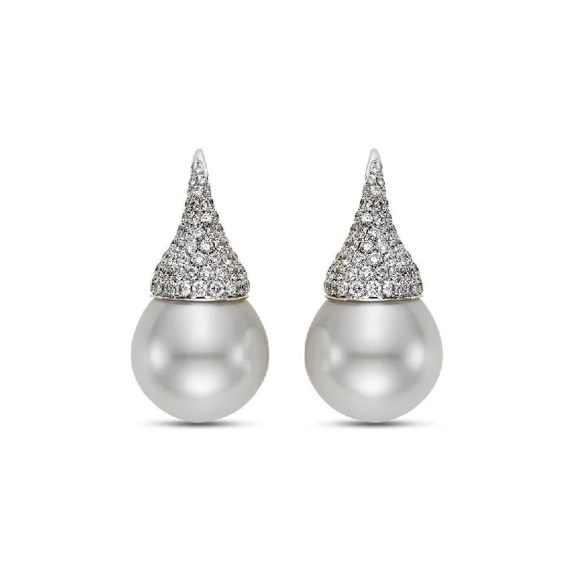 Classic Diamond Earrings-South Sea Pearl & Pavé Diamond Kiss Earrings