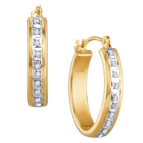 Elegant Gemstone Drop Earrings-Diamond Fascination 14KT Yellow Gold 14X17MM Diamond Accent Hoop Earrings