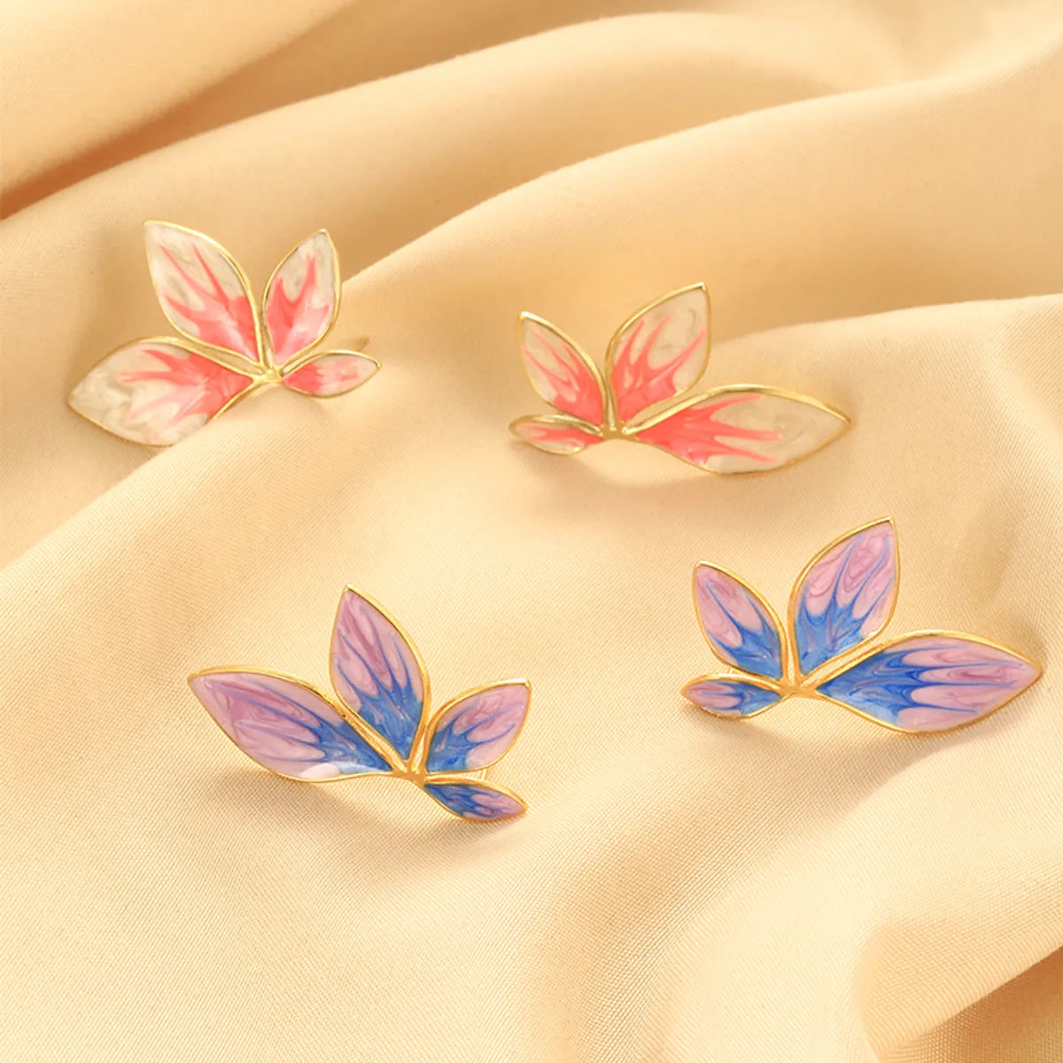 Statement Earrings for Weddings-1 Pair Vintage Style Leaves Plating Stainless Steel 18k Gold Plated Ear Studs