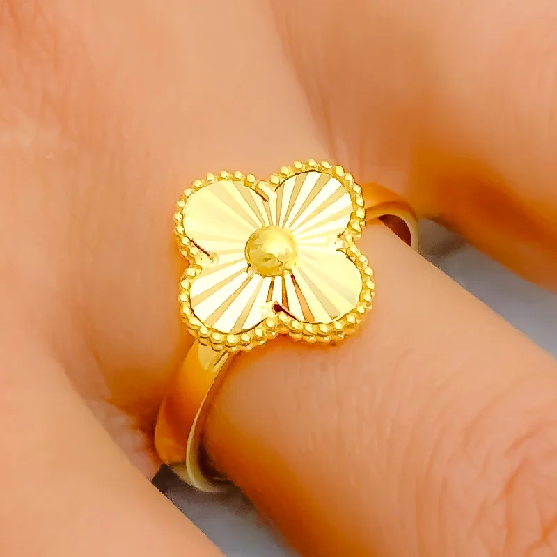 Custom Engagement Ring Set for Women-Fancy Chic 21k Gold Clover Ring