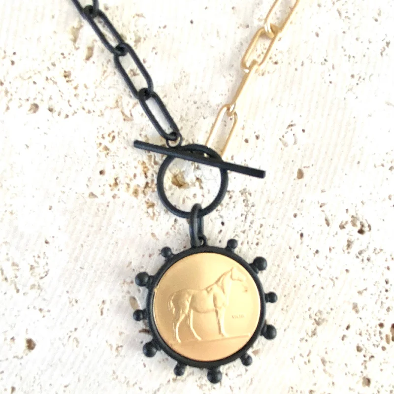 Mixed Metal Equestrian Coin Necklace