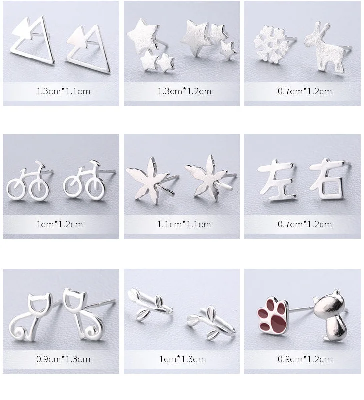 Bohemian Style Earrings-1 Pair Cute Sweet Triangle Bow Knot Snowflake Plating Sterling Silver Ear Studs