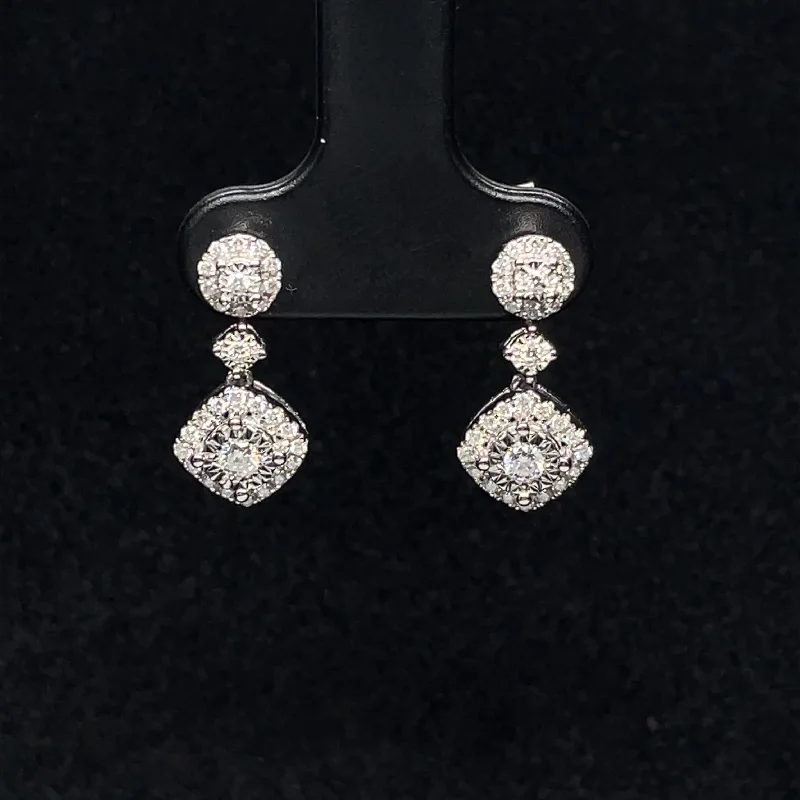 Crystal Hoop Earrings-Diamond Triple Halo Dangle Earrings in 18k White Gold - (#79-ERDIA344846)