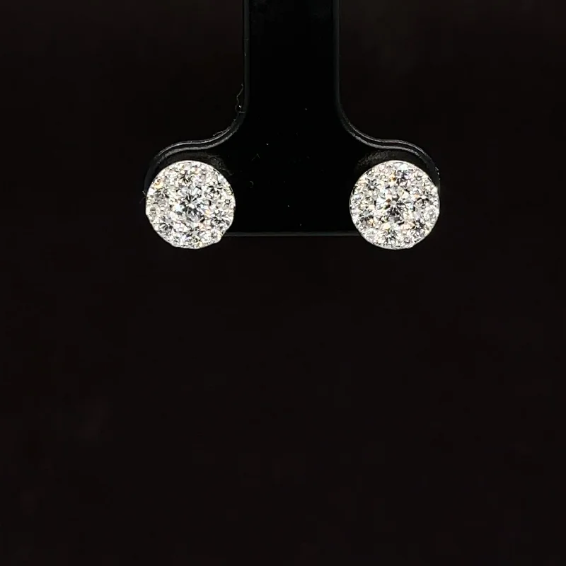 Crystal Drop Earrings-Diamond Round Cluster Stud Earrings in 18k White Gold - #588 - ERDIA356846