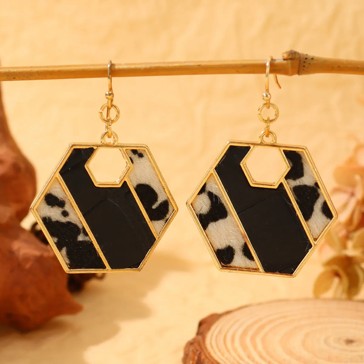 Beaded Earrings for Weddings-Wholesale Jewelry Vintage Style Color Block Rhombus Resin Ear Hook