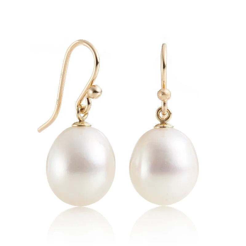 Gold Plated Earrings-White Pearl Drop Earrings