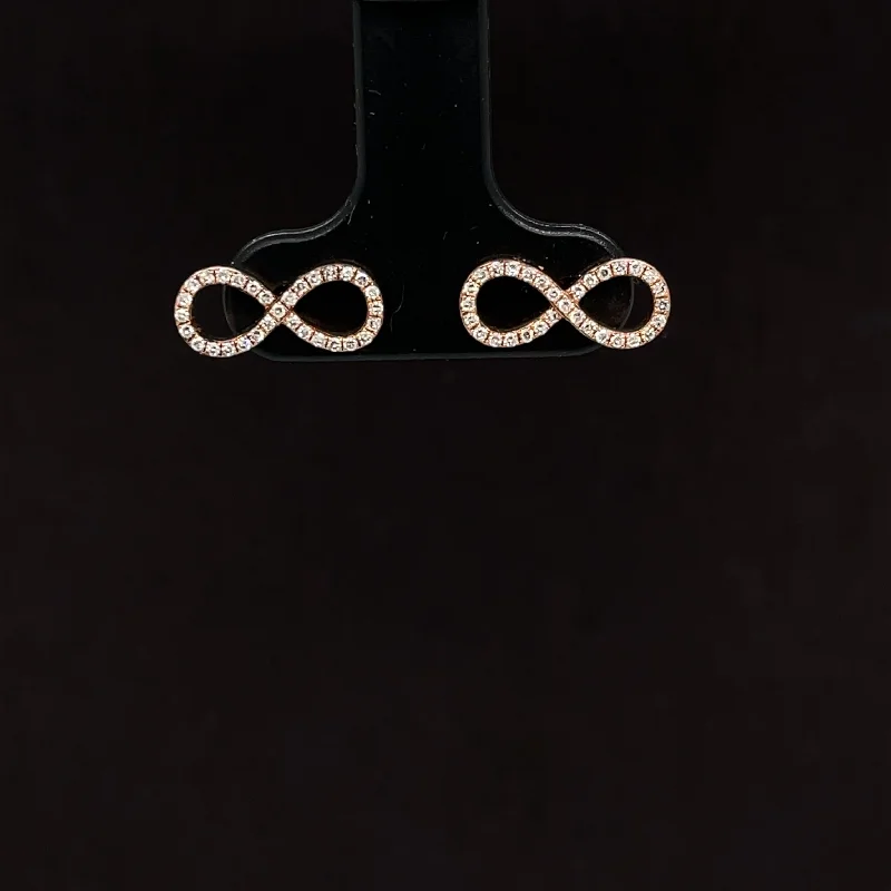 High-Quality Diamond Earrings-Diamond Infinity Symbol Stud Earrings in 14k Rose Gold - #166 SE21737-010