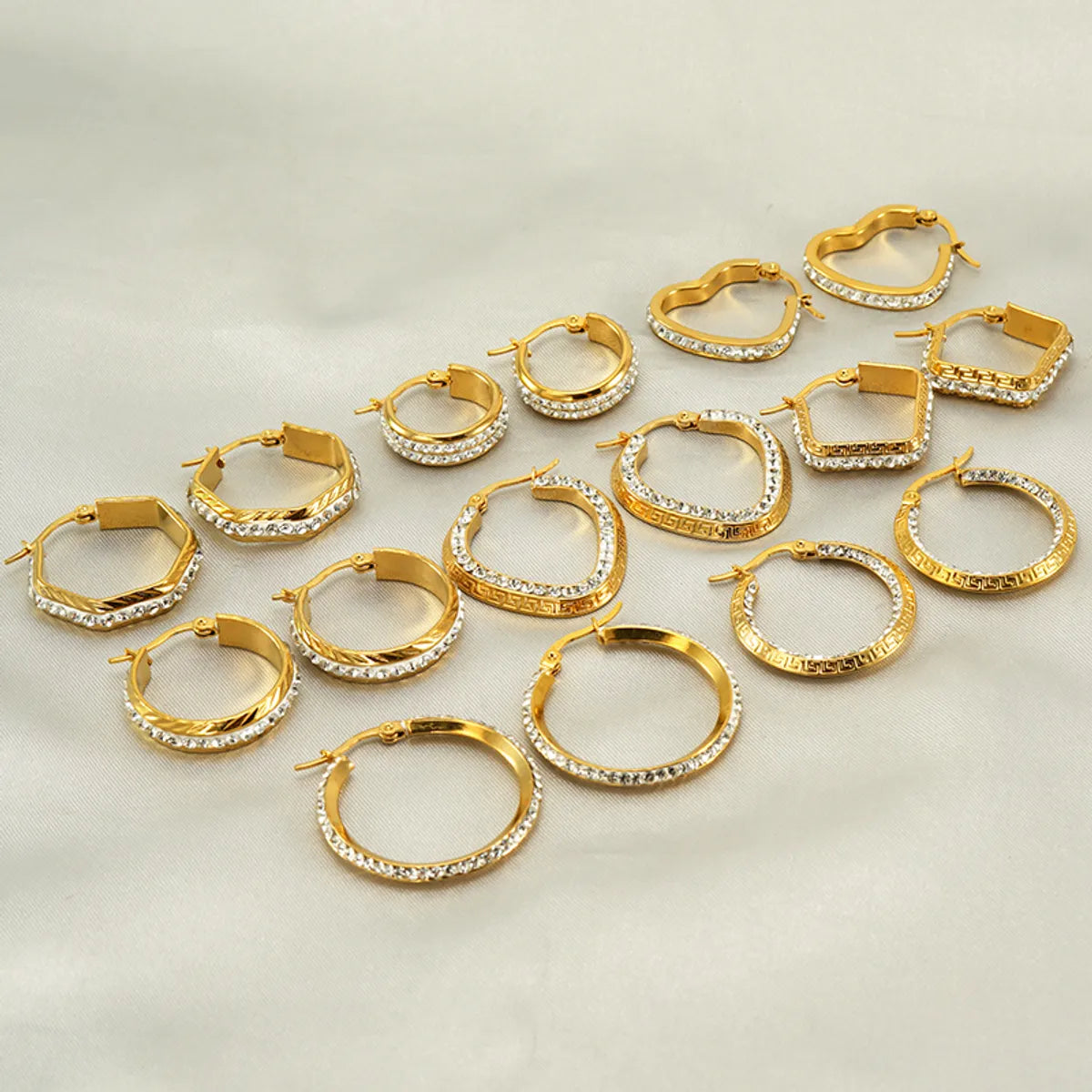 Stylish Hoop Earrings-1 Pair Simple Style Solid Color Plating Inlay Stainless Steel Rhinestones 18k Gold Plated Ear Studs