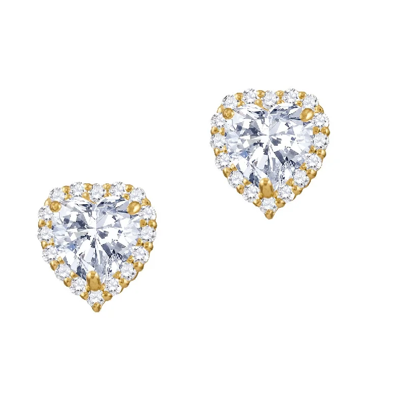 Beautiful Drop Earrings-14KT Yellow Gold 5MM Heart Shape Cubic Zirconia Halo Stud Heart Earrings