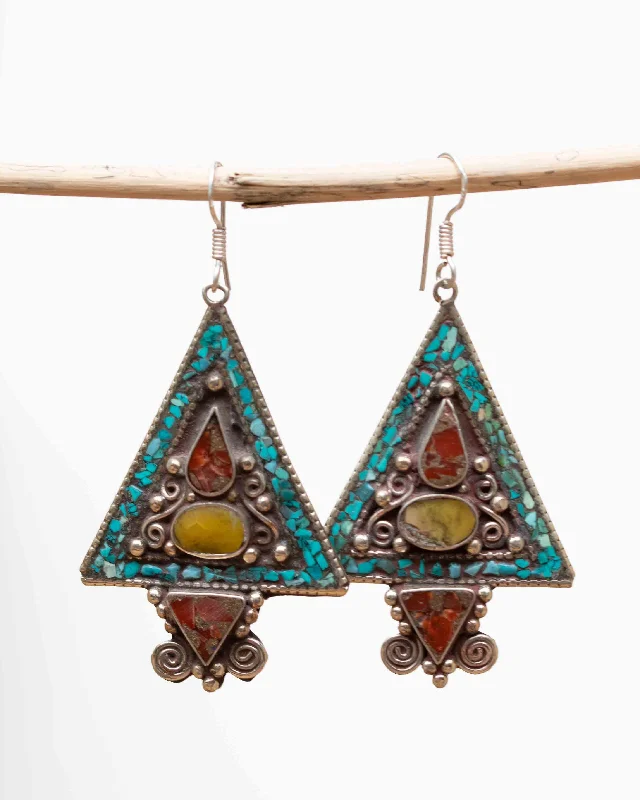 Handmade Silver Earrings-Agatha Turquoise Tibetan Earrings ~German Silver ~ SME059B