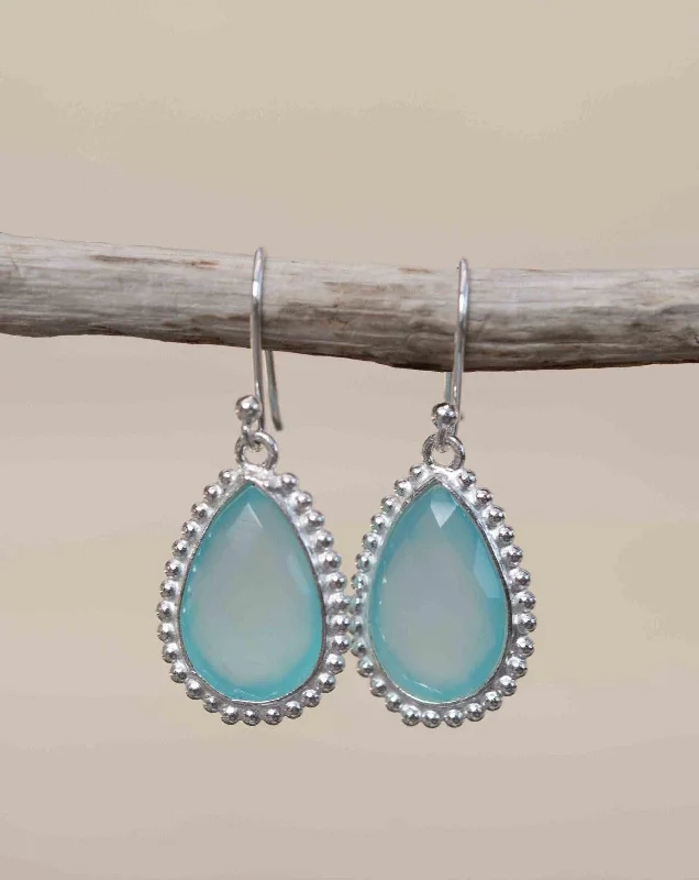 White Gold Earrings-Aqua Chalcedony Earrings ~ Sterling Silver 925 ~ ME194