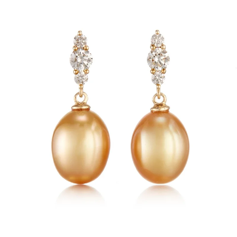 Beautiful Pearl Drop Earrings-Orion Earrings in Golden Keshi South Sea Pearls & Diamonds