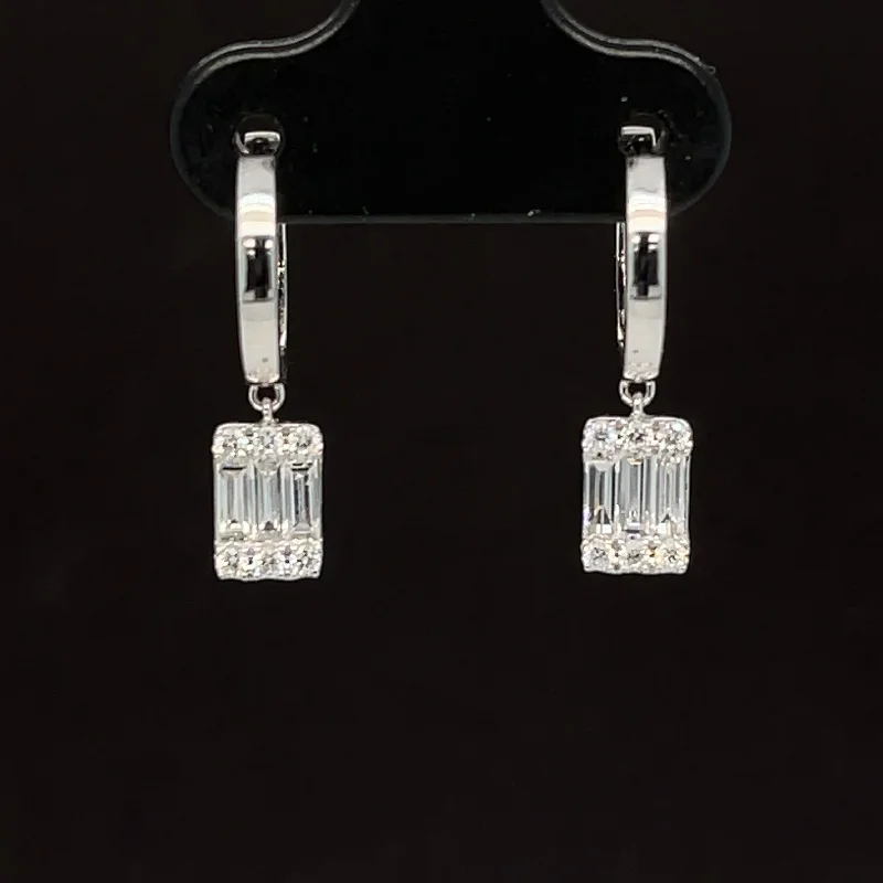 Large Hoop Earrings for Women-Hoop Earrings w/ Diamond Diamond Baguette Drop Dangles in 18k White Gold - #594 - ERDIA356648