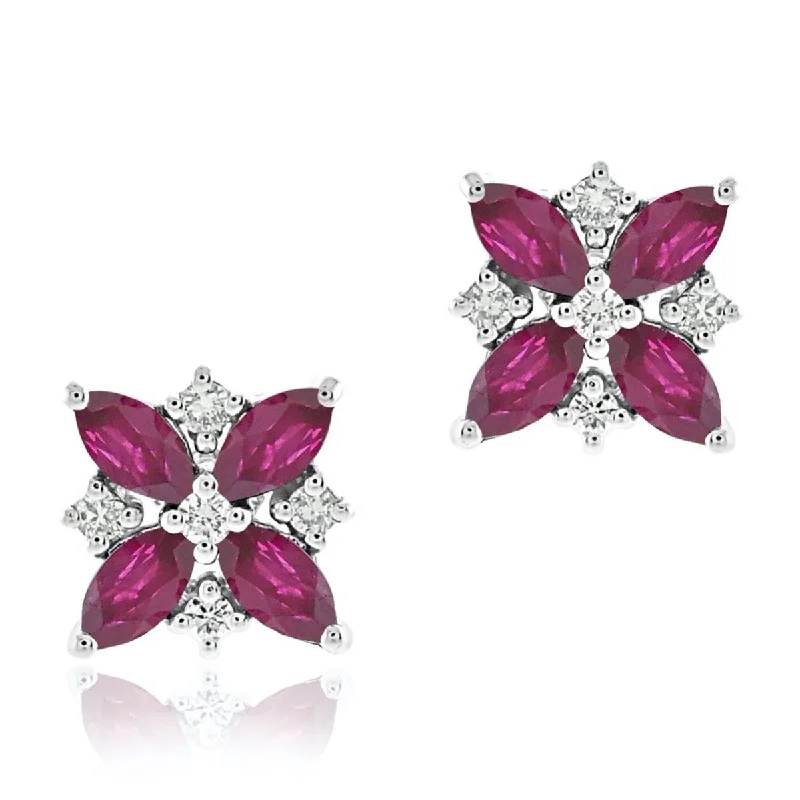 Gemstone Stud Earrings-Celeste Earrings in Rubies & Diamonds