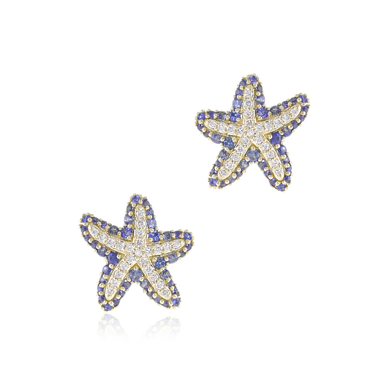 Beautiful Drop Earrings-Sapphire & Diamond Starfish Earrings