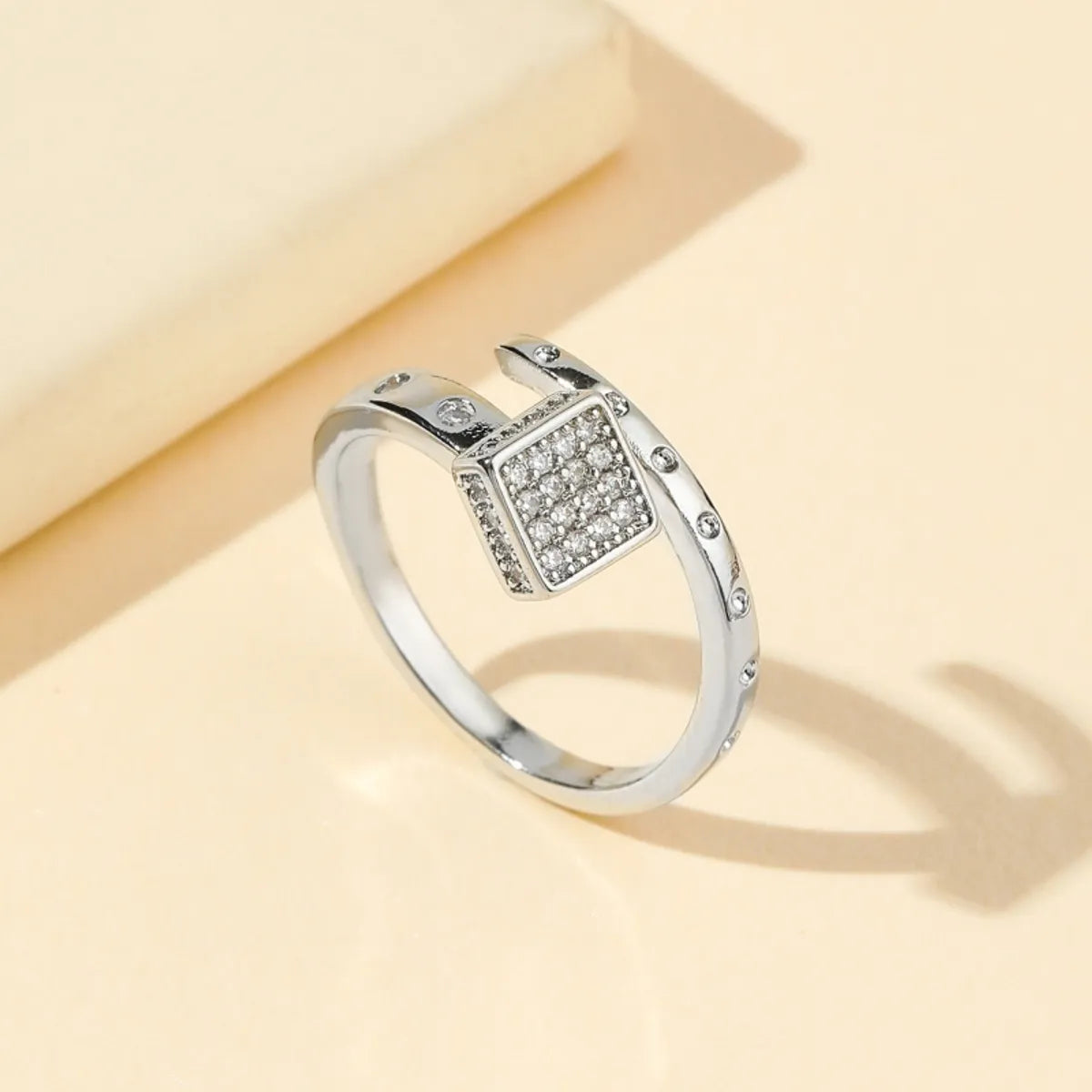 Classic Wedding Band with Diamonds-Simple Style Square Solid Color Copper Plating Inlay Zircon Gold Plated Open Rings