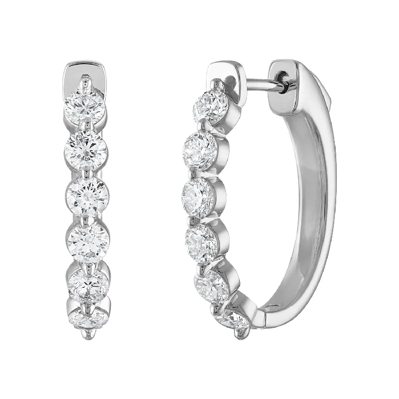 Luxury Earrings for Wedding-14K White Gold Single Prong Diamond Hoops