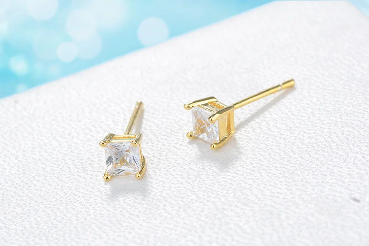 Elegant Gemstone Earrings-1 Pair Simple Style Solid Color Plating Inlay Copper Artificial Gemstones Gold Plated Ear Studs