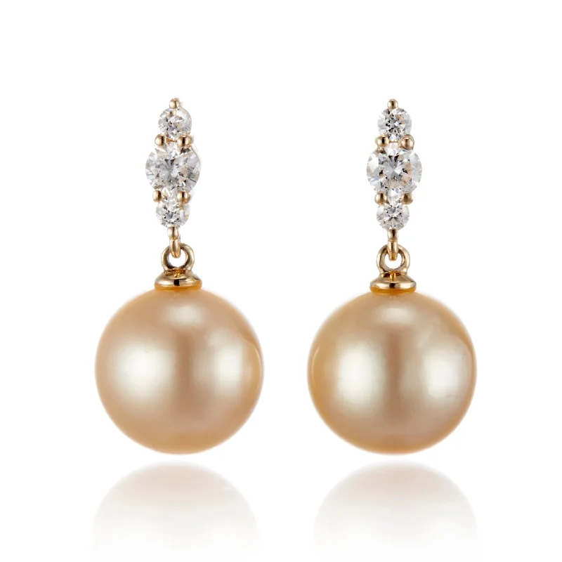 Luxury Drop Earrings-Orion Earrings in Golden South Sea Pearls & Diamonds