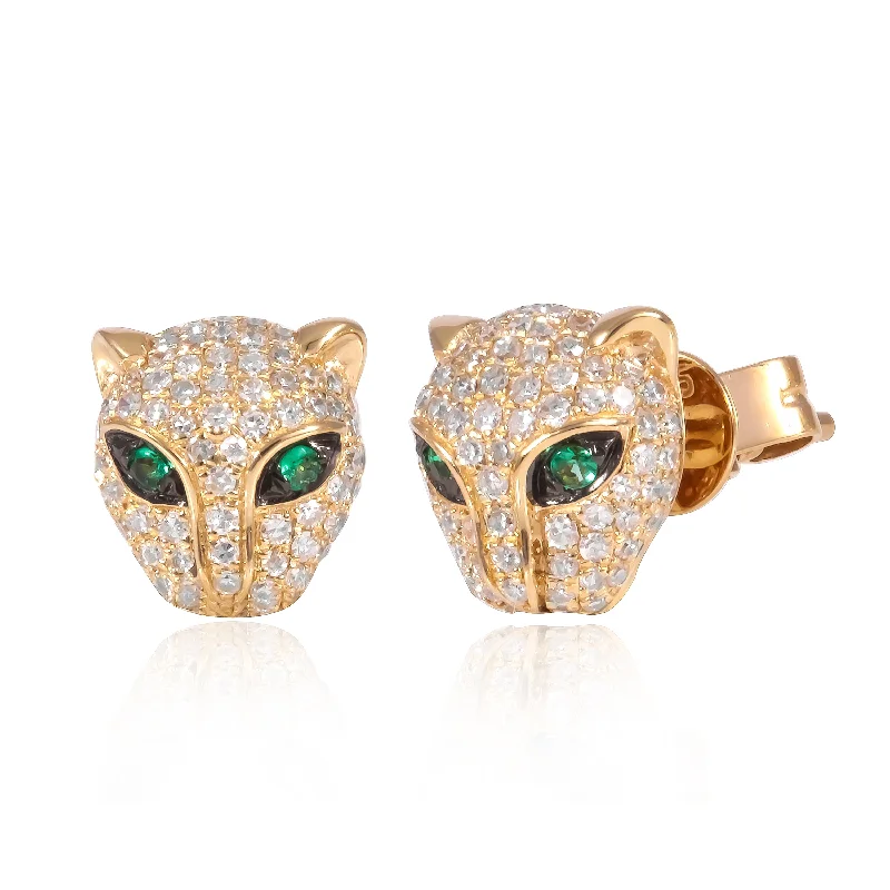 Statement Earrings for Weddings-Diamond Panther Studs