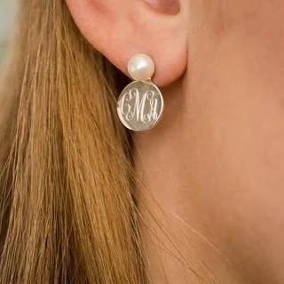 Elegant Jewelry Earrings-Pearl Monogram Earrings in Sterling Silver