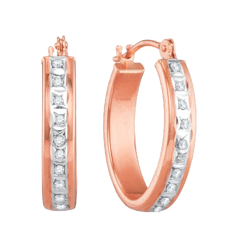 Wedding Earrings with Diamonds-Diamond Fascination 14KT Rose Gold 14X17MM Diamond Accent Hoop Earrings