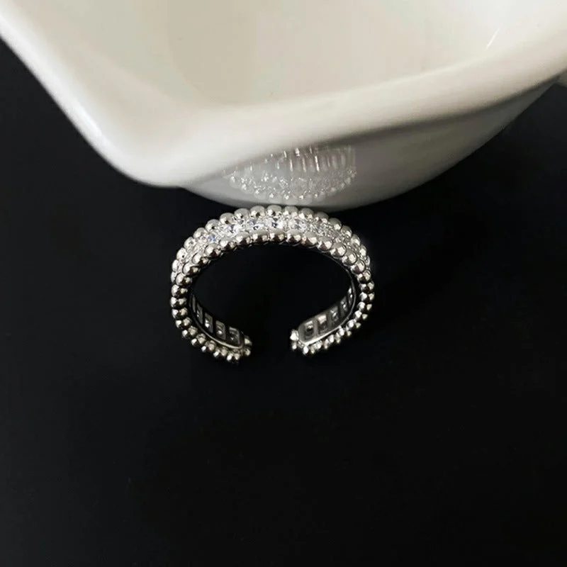 Silver Diamond-Studded Ring-Narrow Version