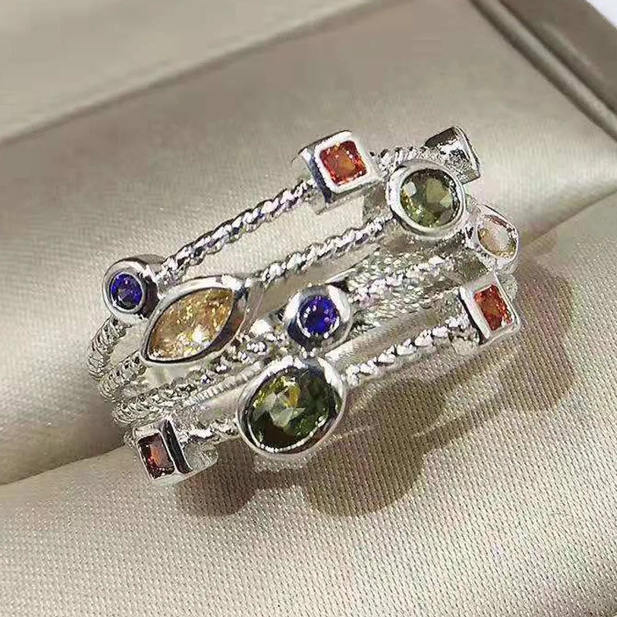 Unique Gemstone Ring for Women-Retro Geometric Zircon Metal Wholesale Rings