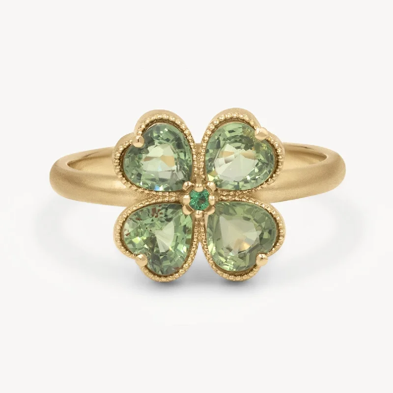 Silver Ring for Women-Green Clover Ring