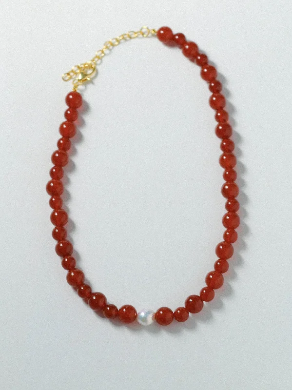 Baroque Pearl Red  Agate Necklace