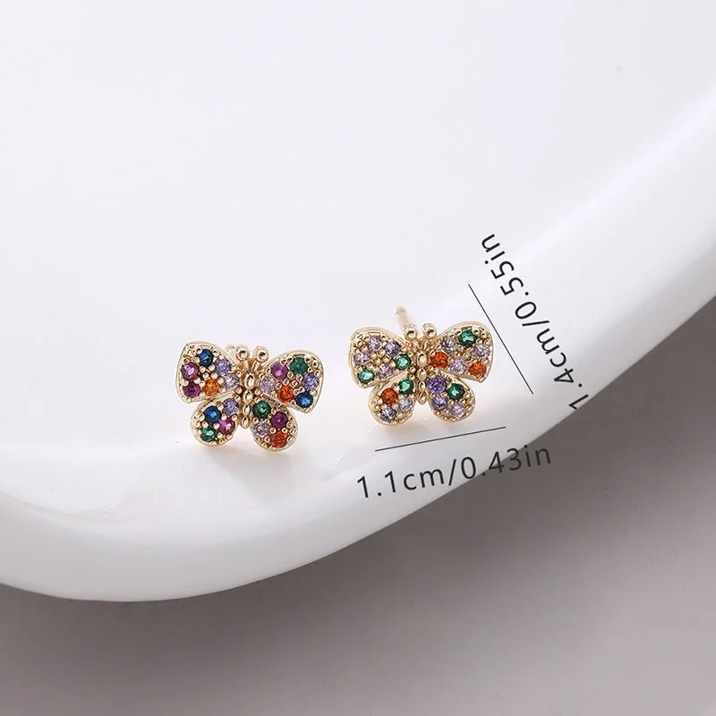 Elegant Earrings for Special Occasions-1 Pair Modern Style Shiny Butterfly Inlay Copper Zircon Ear Studs