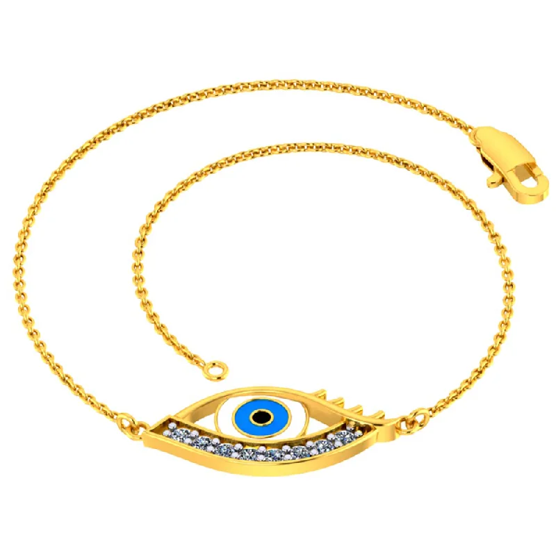 Customized Charm Bracelet-Minimal And Chic 14k Gold And Diamond Studded Evil Eye Bracelet From The Diamond Collection Of Pc Chandra Jewellers