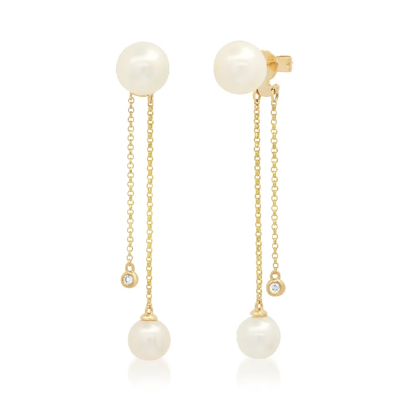 Elegant Gemstone Drop Earrings-Pearl Chain Drops