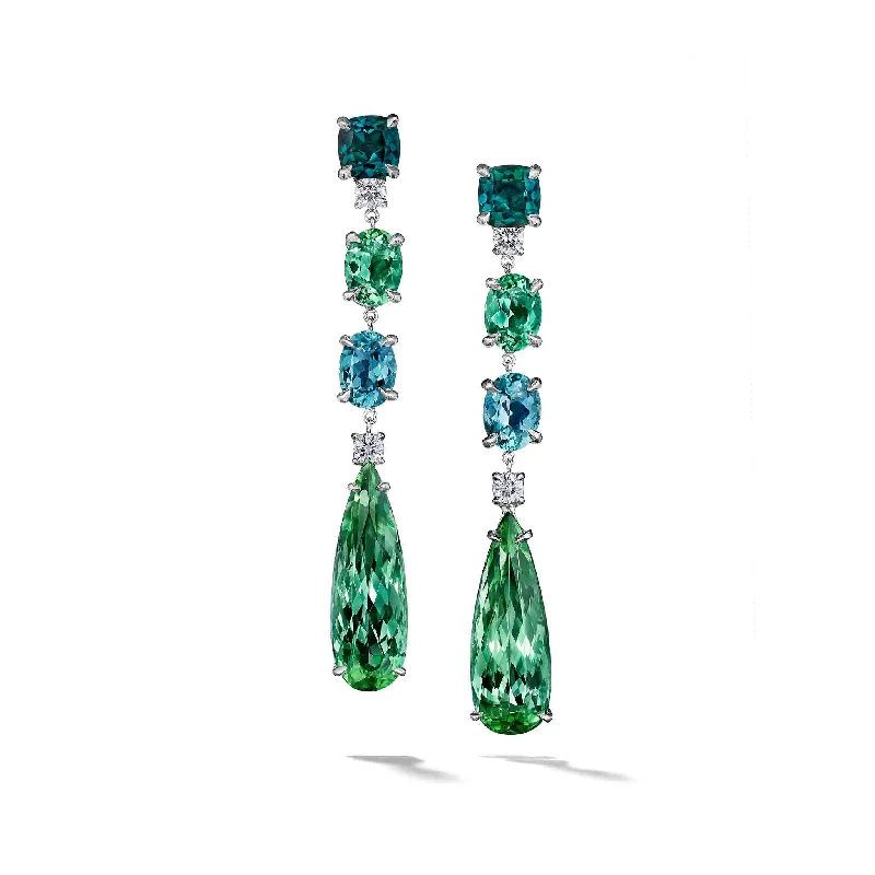 Dazzling Drop Earrings-Zozo Blue and Green Tourmaline Diamond Drop Earrings