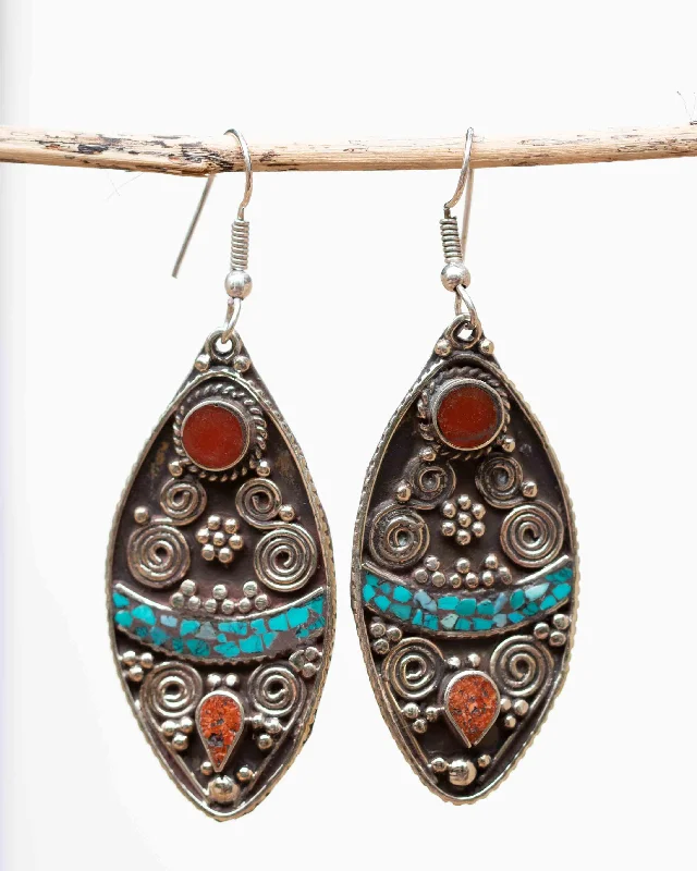 Crystal Drop Earrings-Sophia Turquoise Tibetan Earrings ~ German Silver ~ SME064