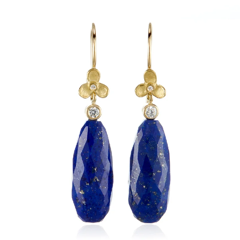 Diamond Dangle Earrings-Lapis & Trillium Drop Earrings