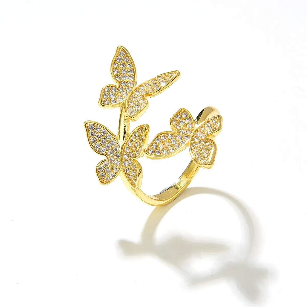 Gold Ring with Rubies-Fashion Simple Copper Plating 18k Golden Butterfly Shaped Open-end Zircon Ring