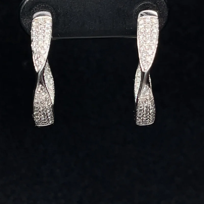 Luxury Wedding Earrings-Diamond Twisted Hoop Earrings in 18k White Gold - (#87-ERDIA272095)