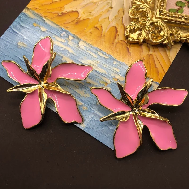 Unique Wedding Earrings-1 Pair Elegant Pastoral Streetwear Flower Enamel Plating Alloy Ear Studs