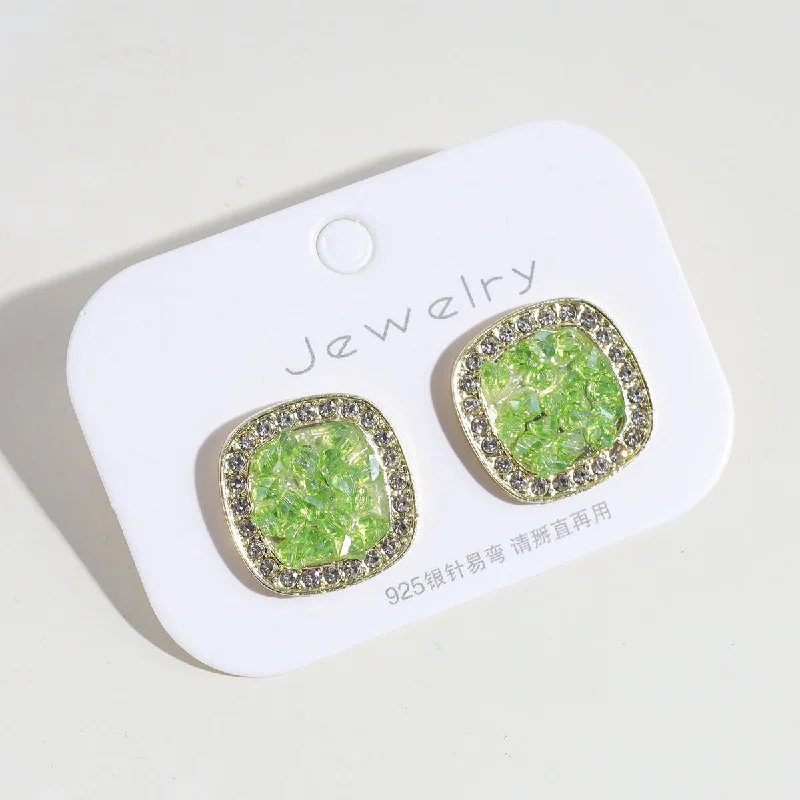 Green Square Rhinestone Studs