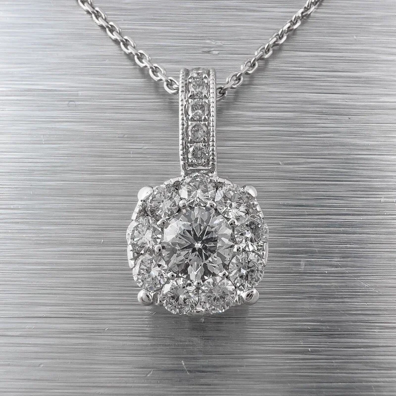 14k White Gold 15 Stone Diamond Cluster Pendant Necklace 0.58ctw 18" 4.3g