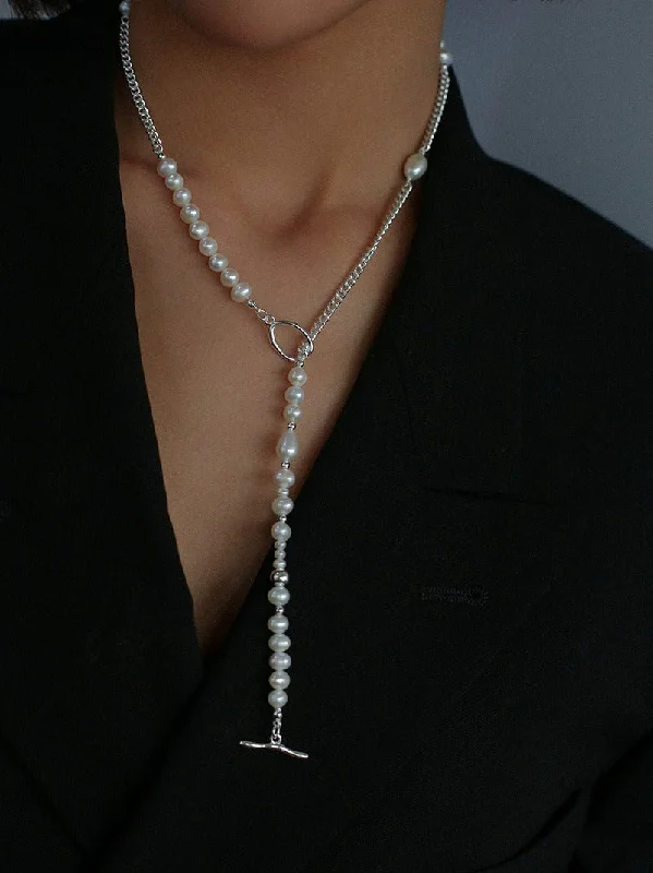 Chain Spliced Pearls Necklaces OT Buckle