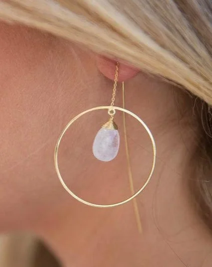 Silver Earrings for Bridesmaids-Moonstone Threader Earrings ~ 18k Gold Plated~ ME104