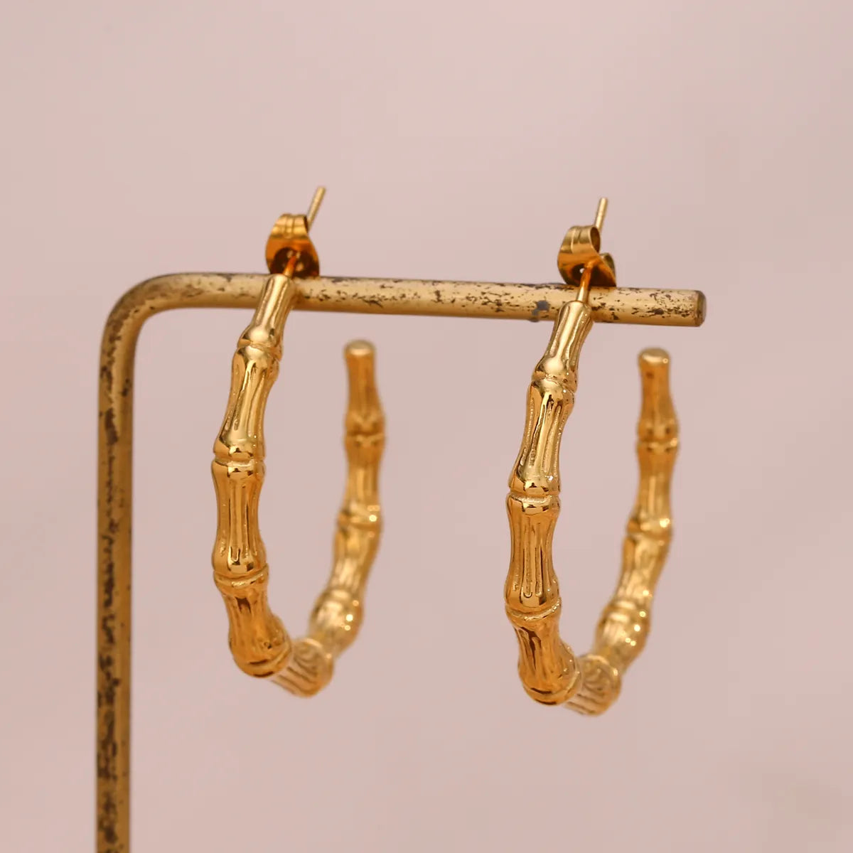 Crystal Hoop Earrings-1 Pair Ins Style C Shape Bamboo Joint Plating Stainless Steel 18k Gold Plated Ear Studs