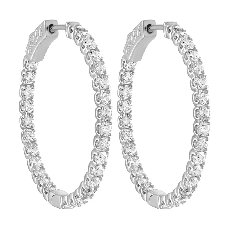 Gemstone Earrings for Brides-14K White Gold Inside/Outside Diamond Hoops, 2.25ct tdw