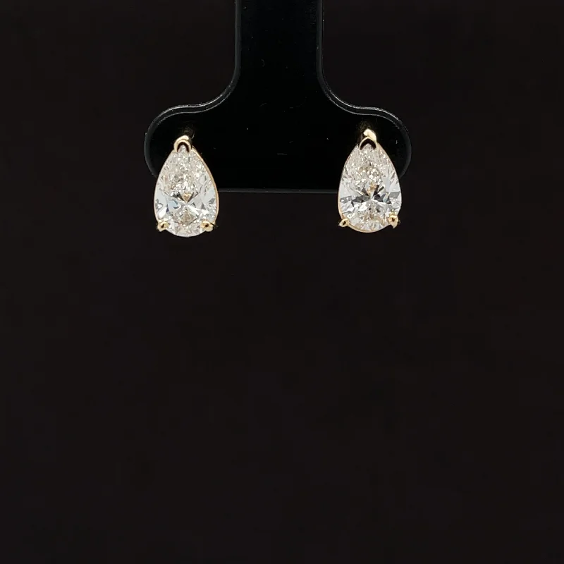 Wedding Earrings with Gemstones-2ctw E-F/VS Lab Grown Diamond Pear Solitaire Stud Earrings in 18k Yellow Gold - IGI Certified - #256 PS200Y18R100