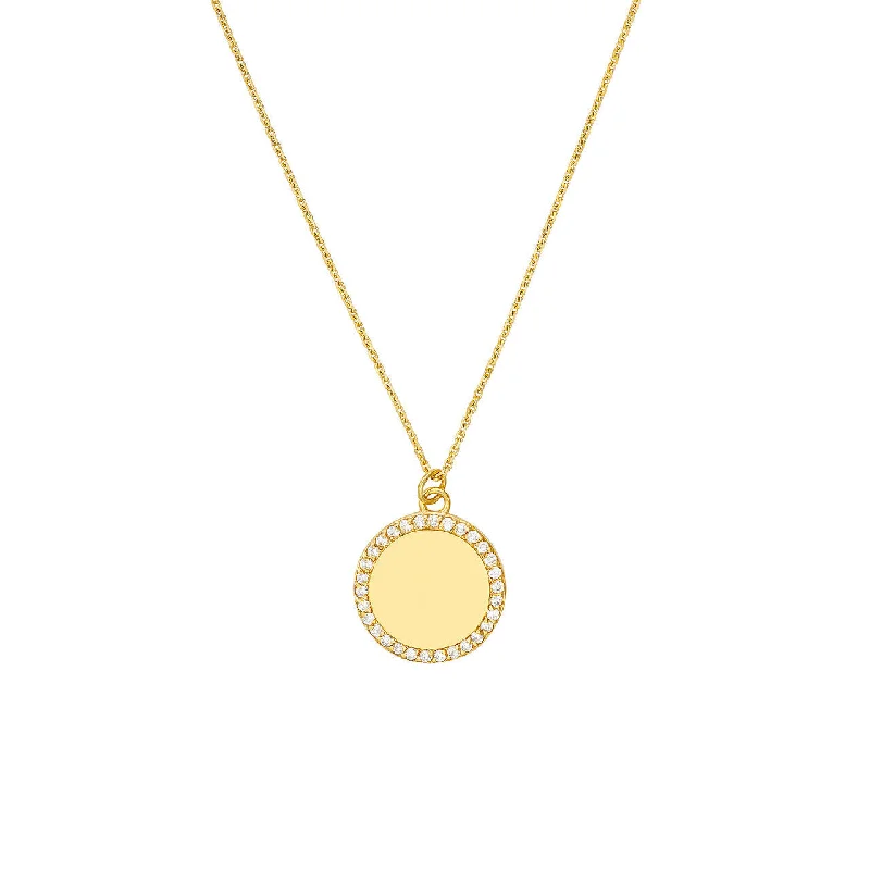 Diamond Framed Engravable Disk Necklace