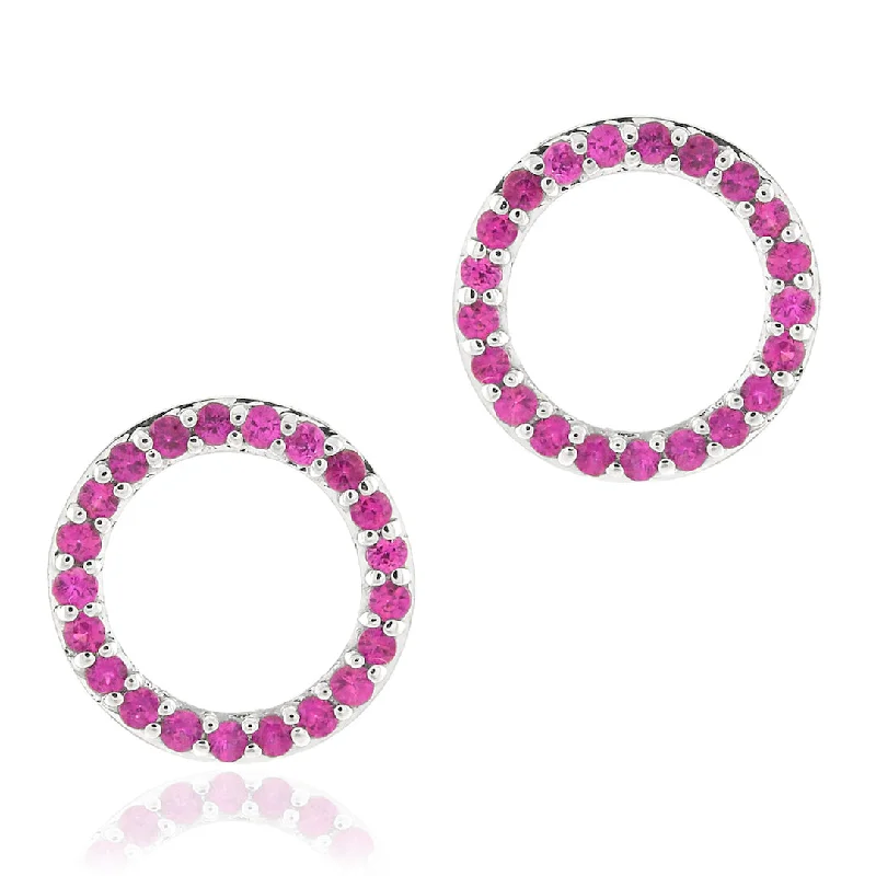 Bohemian Style Earrings-Pink Sapphire Open Circle Earrings